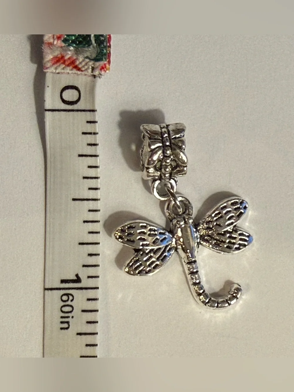 Charm / pendant - dragonfly charm w/butterfly on bail - silver tone. New!